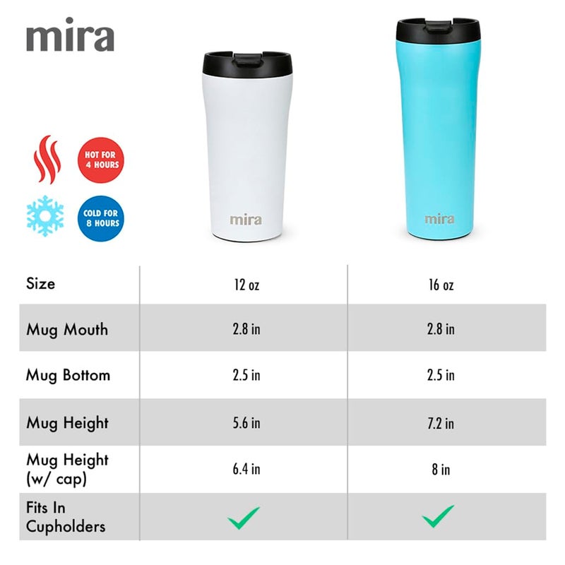 MIRA 12 oz Coffee Travel Mug - Stainless Steel Insulated Tumbler with Leak-Proof Lid - Hot & Cold Cup - Black - Image 3